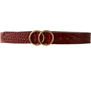 Aritzia Auxiliary Double Ring Belt - Elegant Croc-Embossed Belt with Gold Buckle